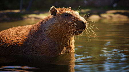 Capybara (Hydrochaeris hydrochaeris) on water pondの素材