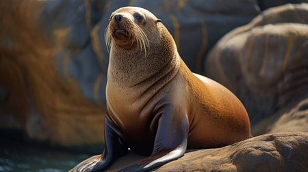 Californian sea lion (Zalophus californianus) posing on a rock in the reefsの素材