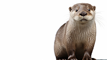 European Otter, Lutra lutra portrait standing against white backgroundの素材