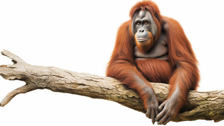 Orangutan on tree, white background. orang utanの素材