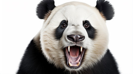 Portrait of a Panda bear wild animal head closeup on white backgroundの素材