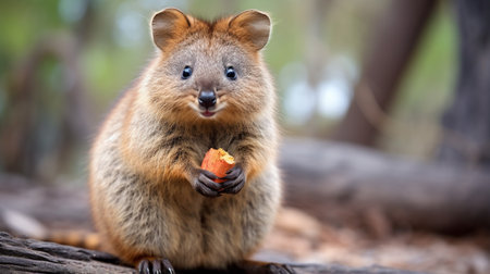 Quokka is enjoying his meal and being so happy, Rottnest islandの素材