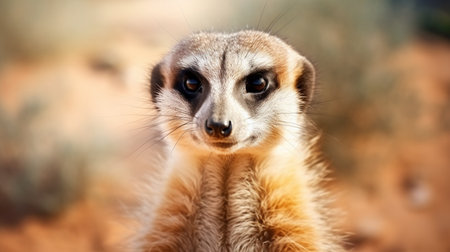 Front view of a Meerkat standing upright, Suricata suricattaの素材