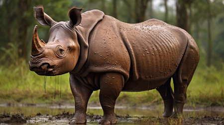 The Javan rhinoceros, also known as the Javan rhino, Sunda rhinoceros lesser one horned rhinocerosの素材