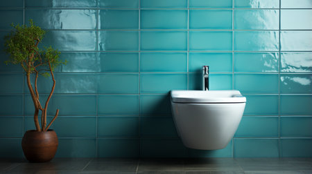 Ceramic white toilet bowl near grey wall, side light in the modern bathroom. Generative AIの素材