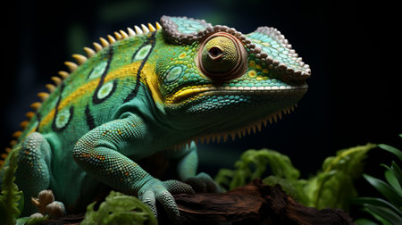 Chameleon spiral tail on black backgroundの素材