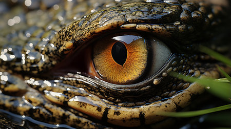 Close up of Nile crocodile Crocodylus niloticus eye in sunshineの素材
