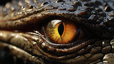 Close up of Nile crocodile Crocodylus niloticus eye in sunshineの素材