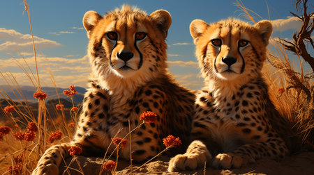 cheetahs watching prey. Acinonyx Jubatus looking for preyの素材