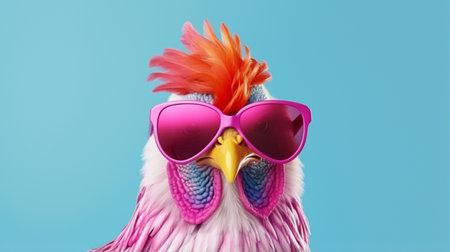 Chicken hen in sunglasses shade glassesA cool Easter baby chick chicken bird cartoonの素材