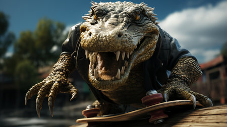 Cool Crocodile Playing Skateboardの素材