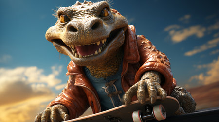 Cool Crocodile Playing Skateboardの素材