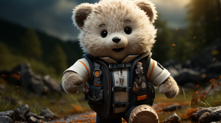 cute bear doll in soccer player uniformの素材