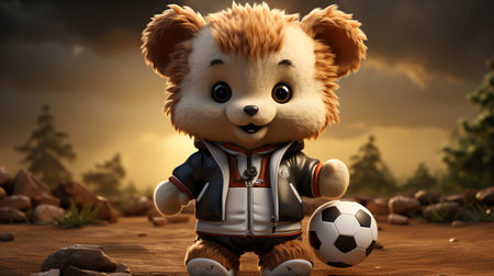 cute bear doll in soccer player uniformの素材