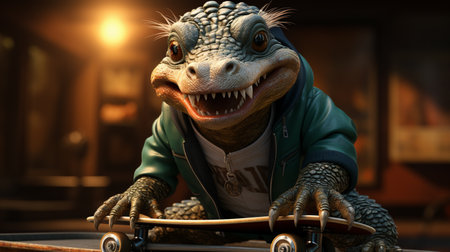 Cute Crocodile Playing Skateboardの素材