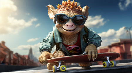 Cute monster Playing Skateboard With Glassesの素材
