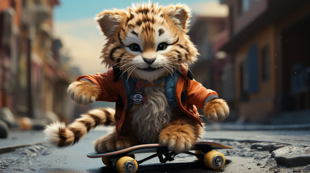 Cute Tiger Playing Skateboardの素材