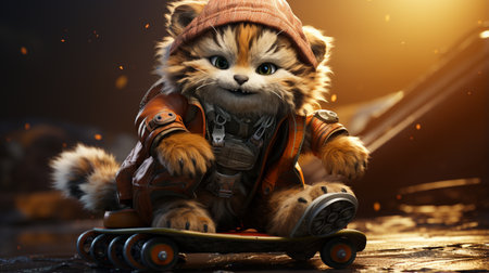 Cute Tiger Playing Skateboardの素材