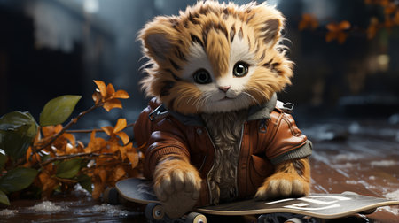 Cute Tiger Playing Skateboardの素材