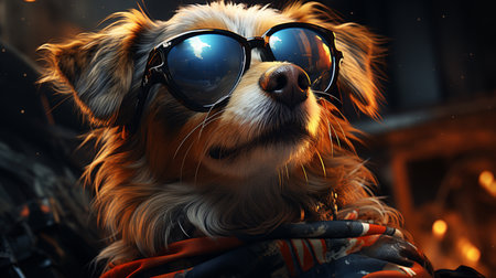Cute cool dog in glasses and USA flag. Independence day 4th of julyの素材