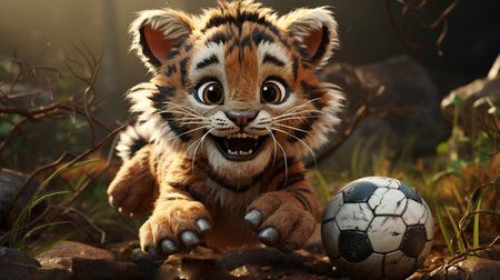 Cute Tiger Playing Soccerの素材