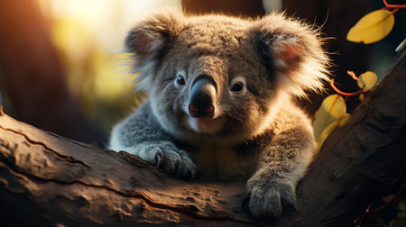 koala resting and sleeping on his tree with a cute smileの素材