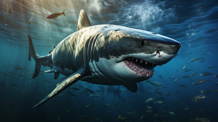 Large white shark. Great white shark with open mouth. Watch out sharks. Shark attackの素材