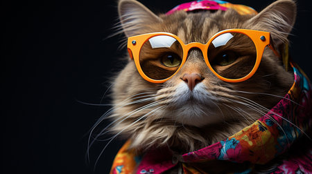 Cute Scottish Fold Cat with hoody, scottish cat with summer cloth. Generative AIの素材