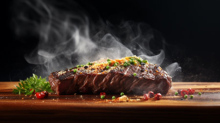 Juicy grilled beef tenderloin with chili pepper, cooked steak meat, food. Generative AIの素材
