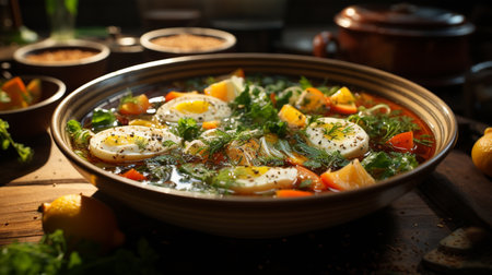 Lamen with vegetable and vegetable broth. Generative AIの素材