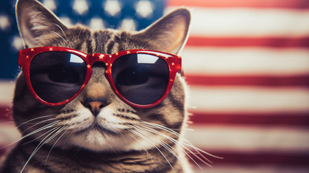 the funny cat wearing american flag motif sunglasses. Generative AIの素材