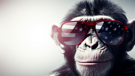 funny Chimpanzee wearing american flag motif sunglasses. independence day. Generative AIの素材