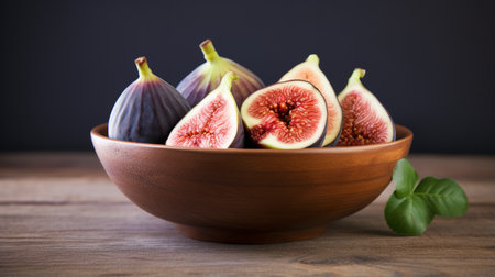 A few figs in a bowl on an old wooden backgroundの素材