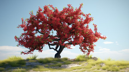 Apple tree. Green Apple tree full of red applesの素材