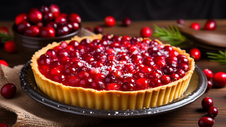 Delicious cranberry tart, jellied and fresh cranberries for Thanksgiving or Christmas. Generative AIの素材