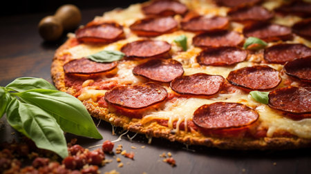 Margherita Italian pizza with melted mozzarella cheese and tomato garnished with basil Generative AIの素材