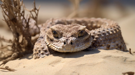 Cerastes cerastes commonly known as the Saharan Horned Viper. Generative AIの素材