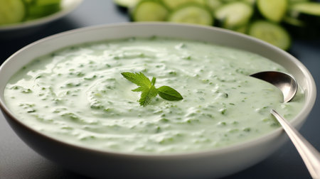 Cold cucumber soup with lemon. Generative AIの素材