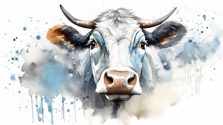 cow watercolor graphics. cow animal illustration. Generative AIの素材