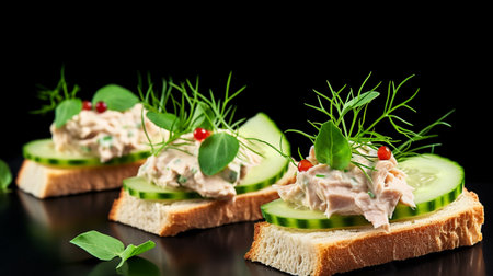 Cucumber Canape with Creamy Tuna Salad. generative aiの素材