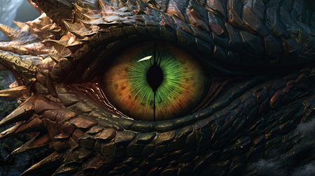 3D Green dragon eye on leather background. Resin craft. Generative AIの素材