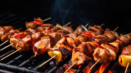 Grilled chicken skewers, Skewer, Kebab, Chicken Meat, Grilled Chicken, Barbecueの素材