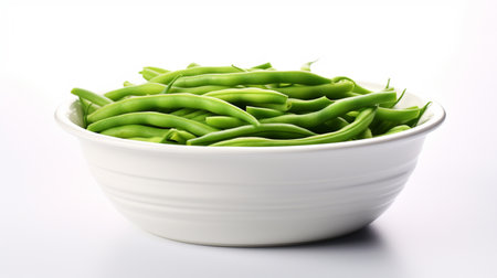 Healthy Steamed Green Beans in White Serving Bowlの素材