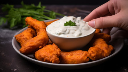Homemade Vegan Buffalo Wings with Yogurt Dip. Homemade Vegetarian Vegan Buffalo Chicken Wings Ranchの素材