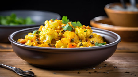 Indian Vegan Aloo Gobi Dish with Potatoes and Cauliflowerの素材
