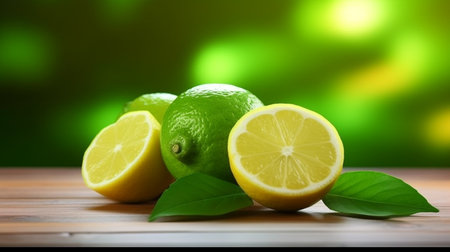 Lemons on wooden background. Fresh ripe lemons on wooden table. Top view with copy spaceの素材