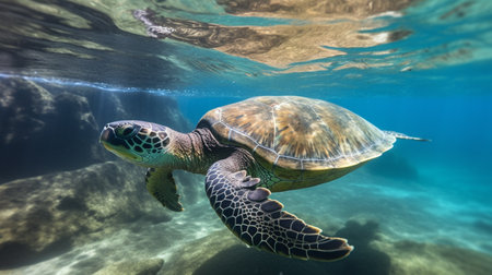 photo of Sea turtle in the Galapagos island. Generative AIの素材