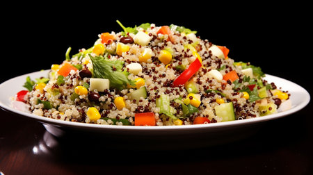 Fresh quinoa tabbouleh salad with tomatoes, peppers and cucumbersの素材