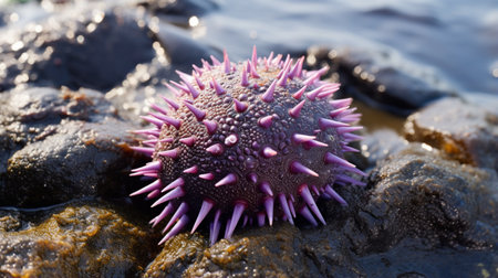 purple sea urchin, strongylocentrotus purpuratus, in rocky intertidal zone along the eastern edgeの素材