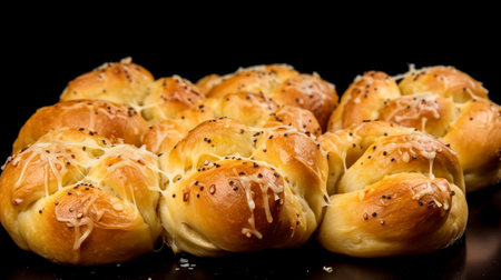 Homemade Buttery Garlic Knot Bread with Parsley and Parmesan cheese and dried greens. Generative AIの素材